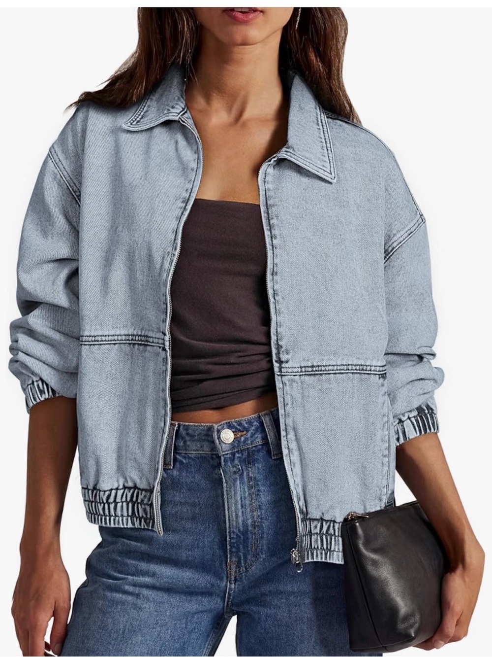 Light Wash Denim Bomber Jacket - Women